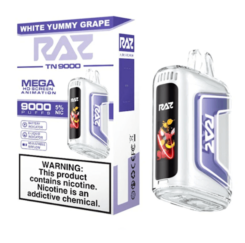 White Gummy Grape Flavor RAZ TN9000 Disposable Vape White Gummy Grape Flavor RAZ TN9000 Disposable Vape - Image 1